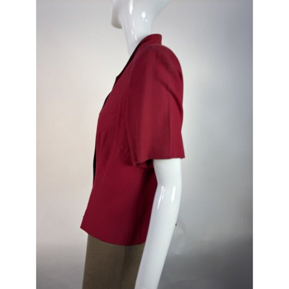 Petite Perceptions By Irene B Red & Black Button-Up Jacket With Short Sleeves - Picture 3 of 16